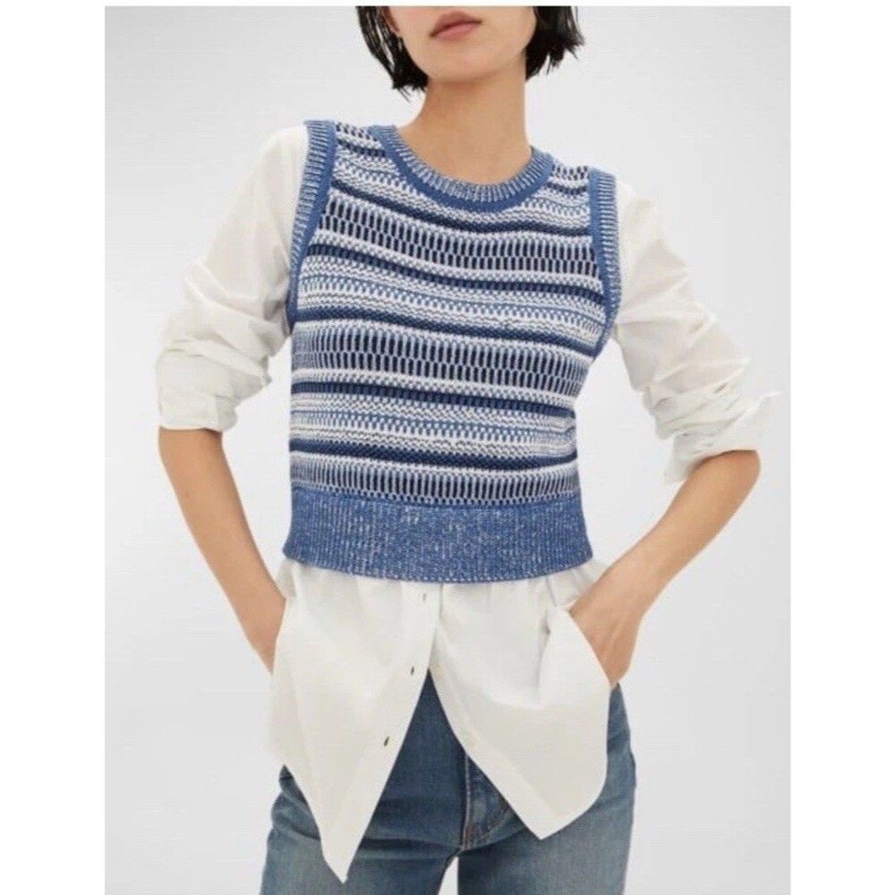 Veronica Beard Womens Small Esphera jacquard-knit layered cotton-poplin shirt